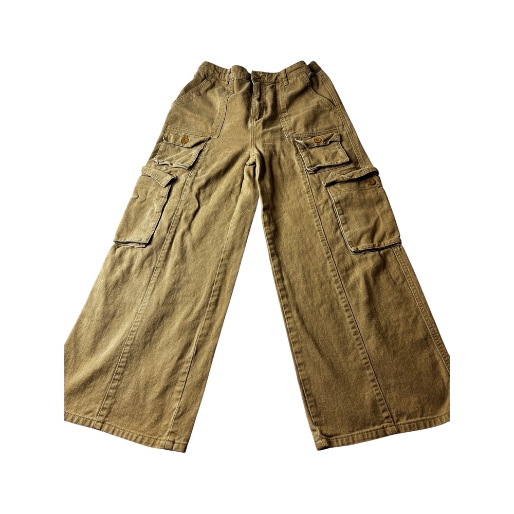 Listicle Womens Wide Leg Cargo Pants Khaki Tan Cotton Utility Pockets Size L